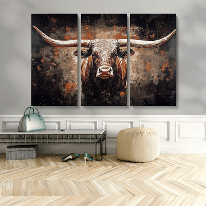 24779067-MGV-CV-36X24-Longhorn Bull Wall Art – Western Rustic Canvas Print, Bold Cowboy Cattle Painting for Ranch House, Farmhouse, Office, or Living