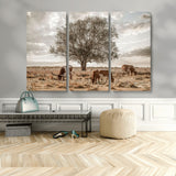 87590224-MGV-CV-48X32-3P-Longhorn Cattle Wall Art – Rustic Western Landscape Canvas Print, Texas Farmhouse Prairie Scene for Living Room, Office, or Ranch