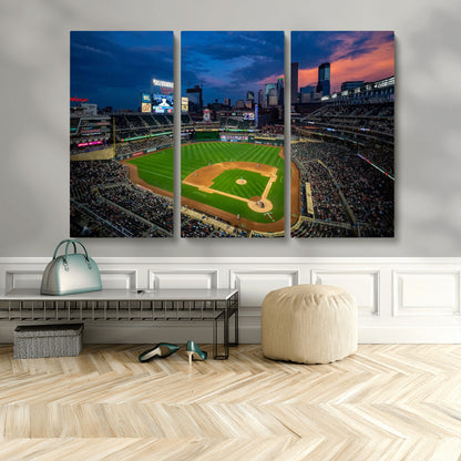 68222753-MGV-CV-48X32-3P-Baseball Stadium Wall Art – Panoramic Night Game Canvas Print, Sports Decor for Man Cave, Office, Bar, or Living Room