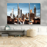23859158-MGV-CV-48X32-3P-Atlanta Skyline Wall Art – Modern Cityscape Canvas Print with Night Lights and Traffic Trails, Urban Decor for Office, Apartment,