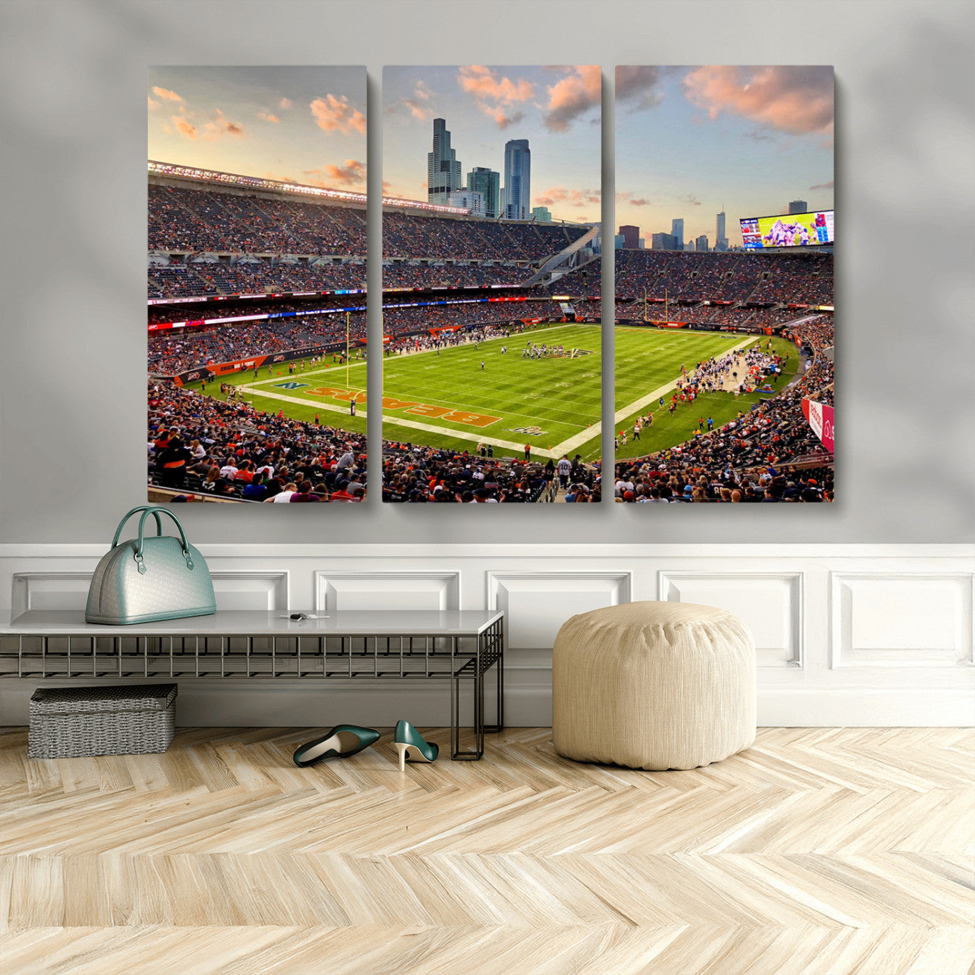 55377093-MGV-CV-48X32-3P-Soldier Field Wall Art – Panoramic Chicago Bears Football Stadium Canvas Print, Game Day Sports Decor for Man Cave, Bar, Office,