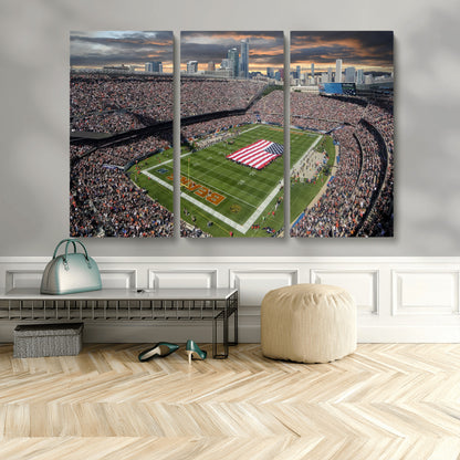 98106777-MGV-CV-36X24-Soldier Field Wall Art – Chicago Bears Stadium Canvas Print with American Flag, Game Day Football Decor for Man Cave, Bar, or
