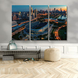 36690345-MGV-CV-48X32-3P-Soldier Field Wall Art – Chicago Bears Stadium Aerial Night Canvas Print, City Skyline Football Decor for Living Room, Office, or