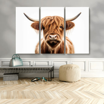 637908607-MGV-FC-93X47-3P_Black-Highland Cow Wall Art Print – Rustic Farmhouse Animal Portrait, Scottish Highland Cattle Canvas, Modern Country Wall Decor for