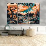 21638941-MGV-CV-48X32-3P-Japanese Landscape Wall Art – Mount Fuji and Flowing River Ukiyo-e Style Canvas Print, Traditional Japan Inspired Artwork for