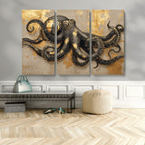 57944271-MGV-CV-36X24-Octopus Wall Art – Black and Gold Nautical Canvas Print, Modern Ocean Inspired Artwork with Elegant Detailing, Coastal Marine