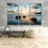 23879436-MGV-CV-36X24-Rocky Ocean Sunset Canvas Wall Art – Seaside Dramatic Seascape, Ocean Sunset Art Print for Coastal Modern Decor for Nature