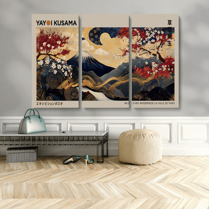 66892669-MGV-CV-36X24-Yayoi Kusama Japanese Inspired Canvas Print – Mt. Fuji & Floral Scene Wall Art, Framed Asian Style Canvas for Home, Office or