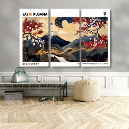 28945903-MGV-CV-36X24-Japanese Wall Art – Mount Fuji Canvas Print with Cherry Blossoms and Golden Wave Motifs, Traditional Asian Inspired Artwork for