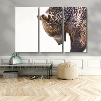 14405507-MGV-CV-48X32-3P-Bear Wall Art – Wildlife Canvas Print with Rustic Animal Portrait and Minimalist Background, Nature Inspired Photography for