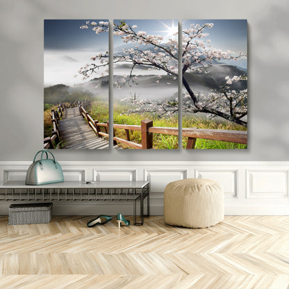 34632598CRY-MGV-CV-36X24-Sakura Cherry Blossom Pathway Canvas Wall Art – Tranquil Walk Through Blossoming Nature – Ready to Hang