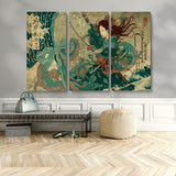 86918027-MGV-CV-36X24-Tsukioka Yoshitoshi Samurai Wall Art Print, Japanese Katana Warrior Canvas Wall Art, Octopus Sea Monster Canvas Print,