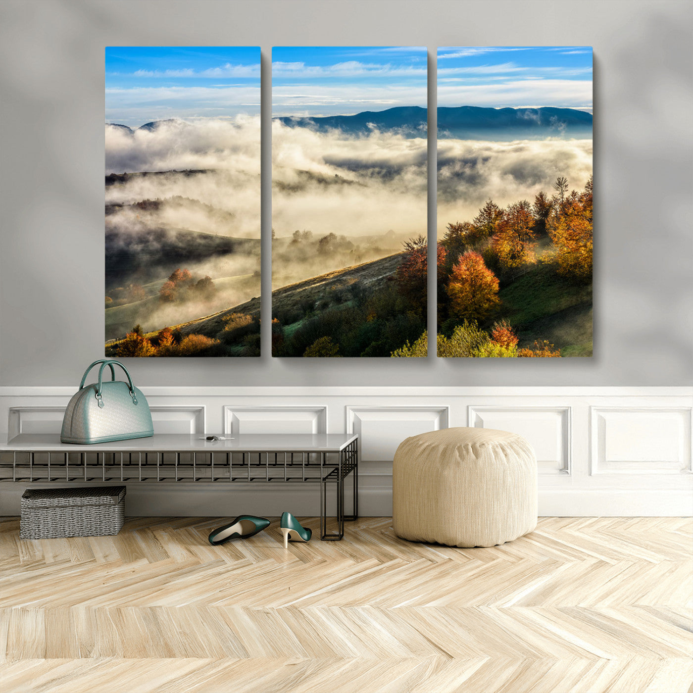 21551192-MGV-CV-48X32-3P-Landscape Wall Art – Autumn Mountain View Canvas Print, Scenic Nature Photography Decor for Bedroom, Living Room, Office, Cabin or
