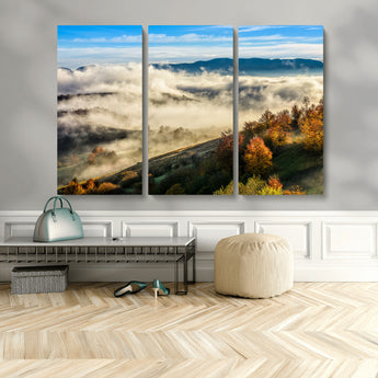 21551192-MGV-CV-48X32-3P-Landscape Wall Art – Autumn Mountain View Canvas Print, Scenic Nature Photography Decor for Bedroom, Living Room, Office, Cabin or