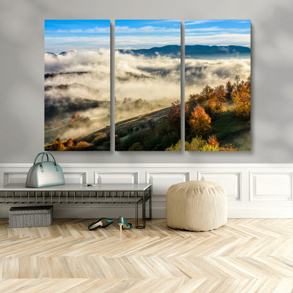 21551192-MGV-CV-48X32-3P-Landscape Wall Art – Autumn Mountain View Canvas Print, Scenic Nature Photography Decor for Bedroom, Living Room, Office, Cabin or