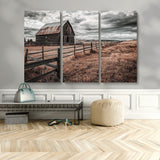 70676381-MGV-CV-48X32-3P-Rustic Barn Wall Art – Weathered Farmhouse Canvas Print, Country Landscape Photography Decor for Bedroom, Living Room, Office,