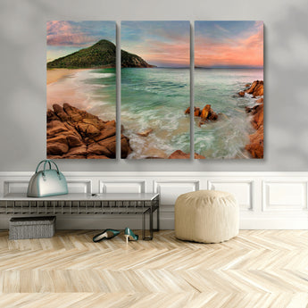 53831025-MGV-CV-36X24-Coastal Landscape Wall Art – Tropical Beach Ocean Canvas Print, Sunset Mountain View Photography Decor for Living Room, Bedroom,