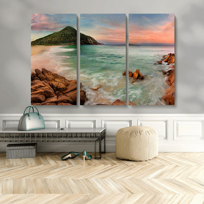 53831025-MGV-CV-36X24-Coastal Landscape Wall Art – Tropical Beach Ocean Canvas Print, Sunset Mountain View Photography Decor for Living Room, Bedroom,