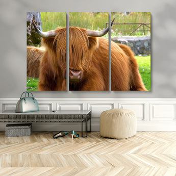 68411138-MGV-CV-36X24-Farmhouse Wall Art – Highland Cow Canvas Print, Rustic Country Cattle Photography Decor for Bedroom, Living Room, Office, Ranch,