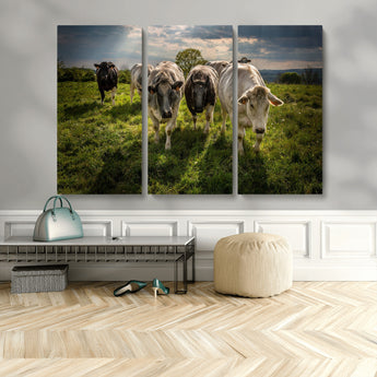 67277447-MGV-CV-48X32-3P-Farmhouse Wall Art – Herd of Cows Canvas Print, Rustic Country Pasture Photography Decor for Bedroom, Living Room, Office, Ranch,