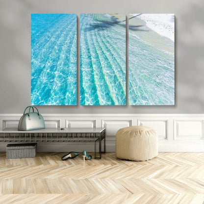 46233906-MGV-CV-48X32-3P-Coastal Wall Art – Turquoise Ocean Waves and White Sand Canvas Print, Tropical Beach Photography Decor for Bedroom, Living Room,