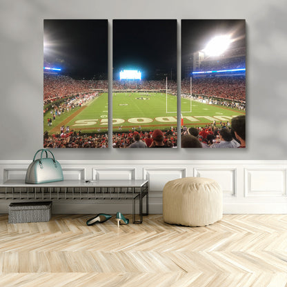 16230786-MGV-CV-48X32-3P-Sanford Stadium Wall Art – Georgia Bulldogs Football Night Game Canvas Print, College Sports Decor for Man Cave, Bar, Office, or