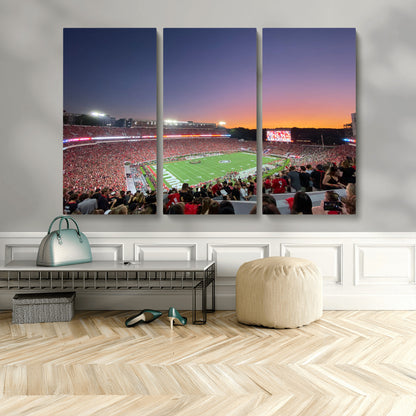 25139565-MGV-CV-48X32-3P-Sanford Stadium Wall Art – Georgia Bulldogs Football Sunset Panorama Canvas Print, College Game Day Decor for Man Cave, Bar, or