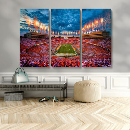 94266219-MGV-CV-48X32-3P-Neyland Stadium Wall Art – Tennessee Volunteers Checkerboard Game Day Canvas Print, College Football Fireworks Decor for Man Cave