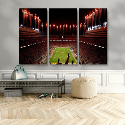 73358115-MGV-CV-48X32-3P-Tennessee Volunteers Wall Art – Neyland Stadium Fireworks Night Game Canvas Print, Vols Football Checkerboard Endzone Sports Decor