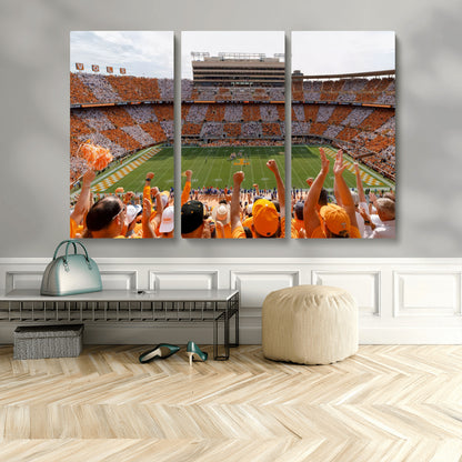 76011417-MGV-CV-36X24-Neyland Stadium Wall Art – Panoramic Tennessee Volunteers Checkerboard Crowd Canvas Print, Day Game Football Celebration Sports