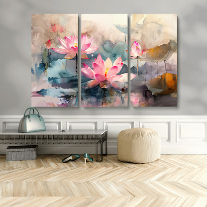 18414-MGV-CV-36X24-Pink Lotus Wall Art Canvas Print, Framed Water Lily Art Picture Print, Dreamy Floral Perfect Dreamy Botanical Decor Artwork
