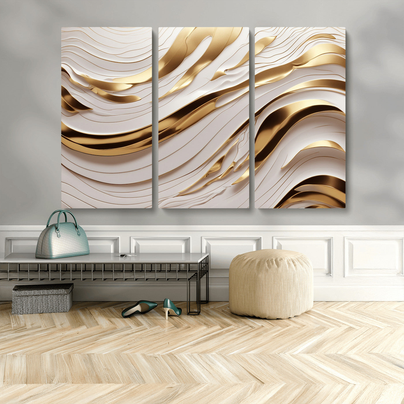 41237-MGV-CV-36X24-Gold Waves Wall Art Canvas Print, Framed Elegant Flow Art Picture Print, Luxury Layers Perfect Minimal Luxe Decor Artwork