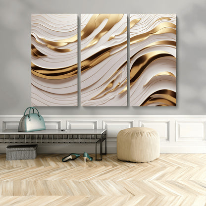 41237-MGV-CV-36X24-Gold Waves Wall Art Canvas Print, Framed Elegant Flow Art Picture Print, Luxury Layers Perfect Minimal Luxe Decor Artwork