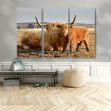 88780-MGV-CV-48X32-3P-Highland Cow Wall Art Canvas Print, Framed Cow Calf Art Picture Print, Scottish Cattle Perfect Rustic Farmhouse Decor Artwork