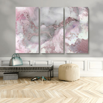 16416-MGV-CV-48X32-3P-Blush Marble Wall Art Canvas Print, Framed Rose Gold Art Picture Print, Pink Cloudy Perfect Modern Glam Decor Artwork