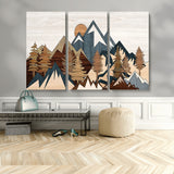 80300-MGV-CV-36X24-Geometric Mountains Wall Art Canvas Print, Framed Stylized Trees Art Picture Print, Graphic Forest Perfect Rustic Abstract Decor