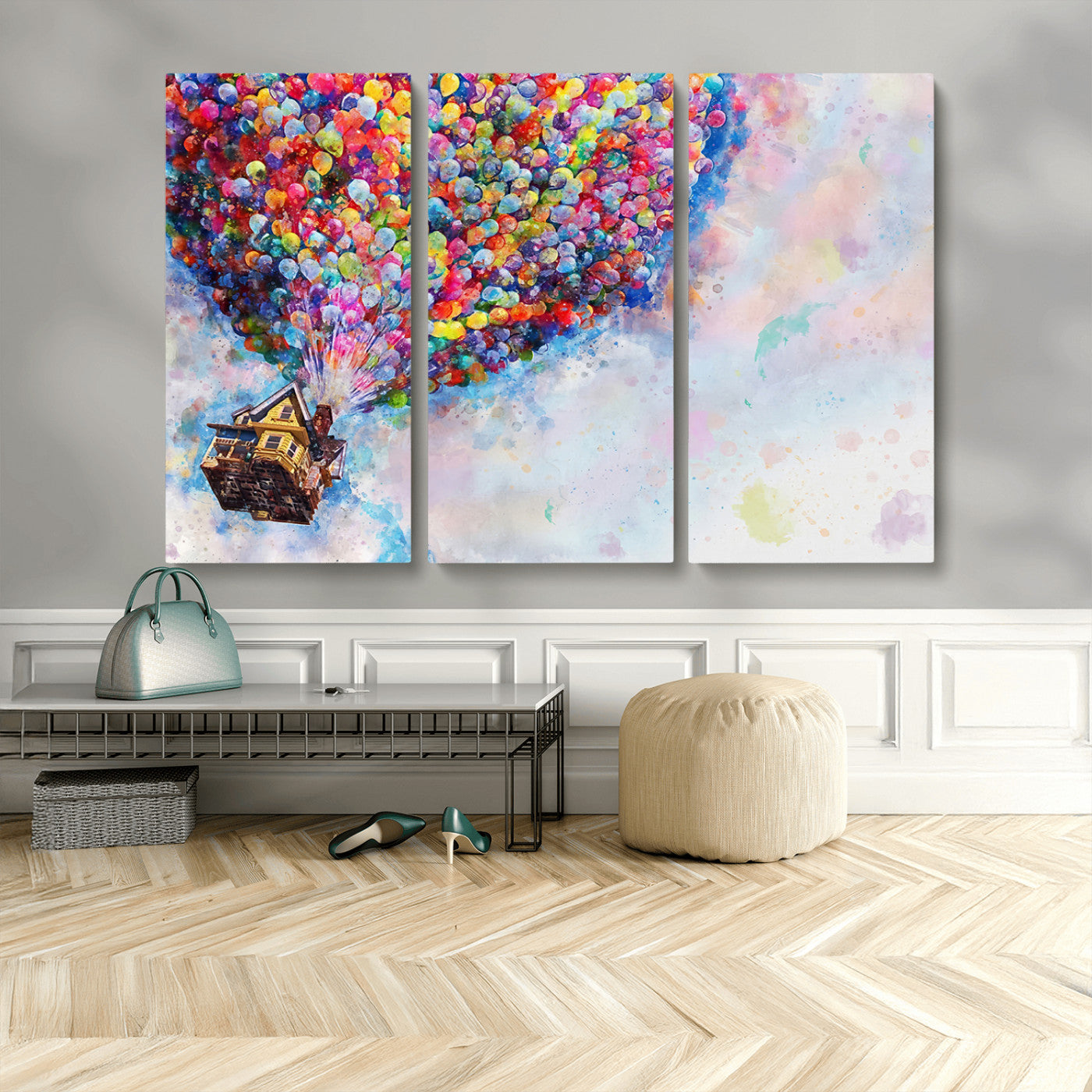 18792-MGV-CV-36X24-Up Movie House Wall Art Canvas Print, Framed Carls Journey Art Picture Print, Up Inspired Perfect Animated Whimsical Decor Artwork