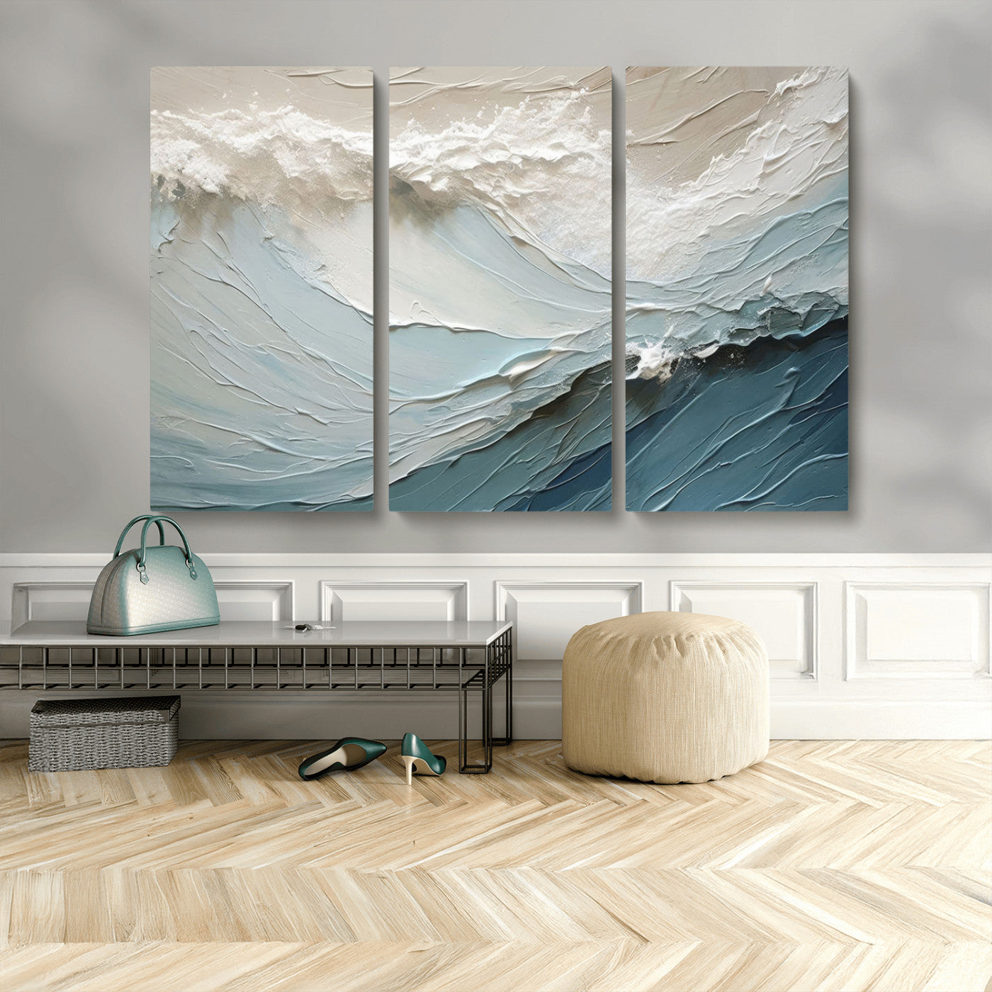 53646-MGV-CV-36X24-Ocean Wave Wall Art Canvas Print, Framed Textured Seascape Art Picture Print, Modern Ocean Perfect Minimal Coastal 2/2 Decor