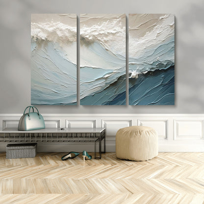 53646-MGV-CV-48X32-3P-Ocean Wave Wall Art Canvas Print, Framed Textured Seascape Art Picture Print, Modern Ocean Perfect Minimal Coastal 2/2 Decor