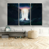 56359-MGV-CV-36X24-Lilo Stitch Wall Art Canvas Print, Framed Stitch Angel Art Picture Print, Cartoon Waterfall Perfect Tropical Fantasy Decor Artwork