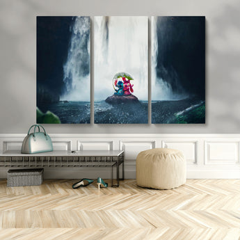 32259-MGV-CV-36X24-Stitch Angel Wall Art Canvas Print, Framed Stitch Waterfall Art Picture Print, Cartoon Couple Perfect Moody Fantasy Decor Artwork