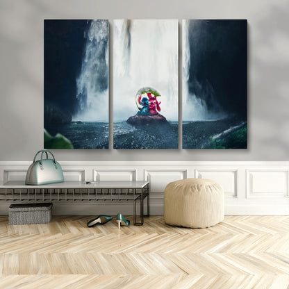 32259-MGV-CV-36X24-Stitch Angel Wall Art Canvas Print, Framed Stitch Waterfall Art Picture Print, Cartoon Couple Perfect Moody Fantasy Decor Artwork