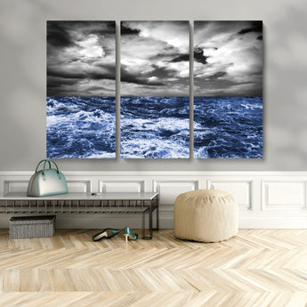 91043-MGV-CV-36X24-Stormy Ocean Wall Art Canvas Print, Framed Moody Seascape Art Picture Print, Monochrome Sea Perfect Coastal Drama Decor Artwork