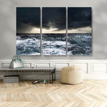 51359-MGV-CV-36X24-Stormy Ocean Wall Art Canvas Print, Framed Moody Seascape Art Picture Print, Ocean Storm Perfect Dramatic Coastal Decor Artwork