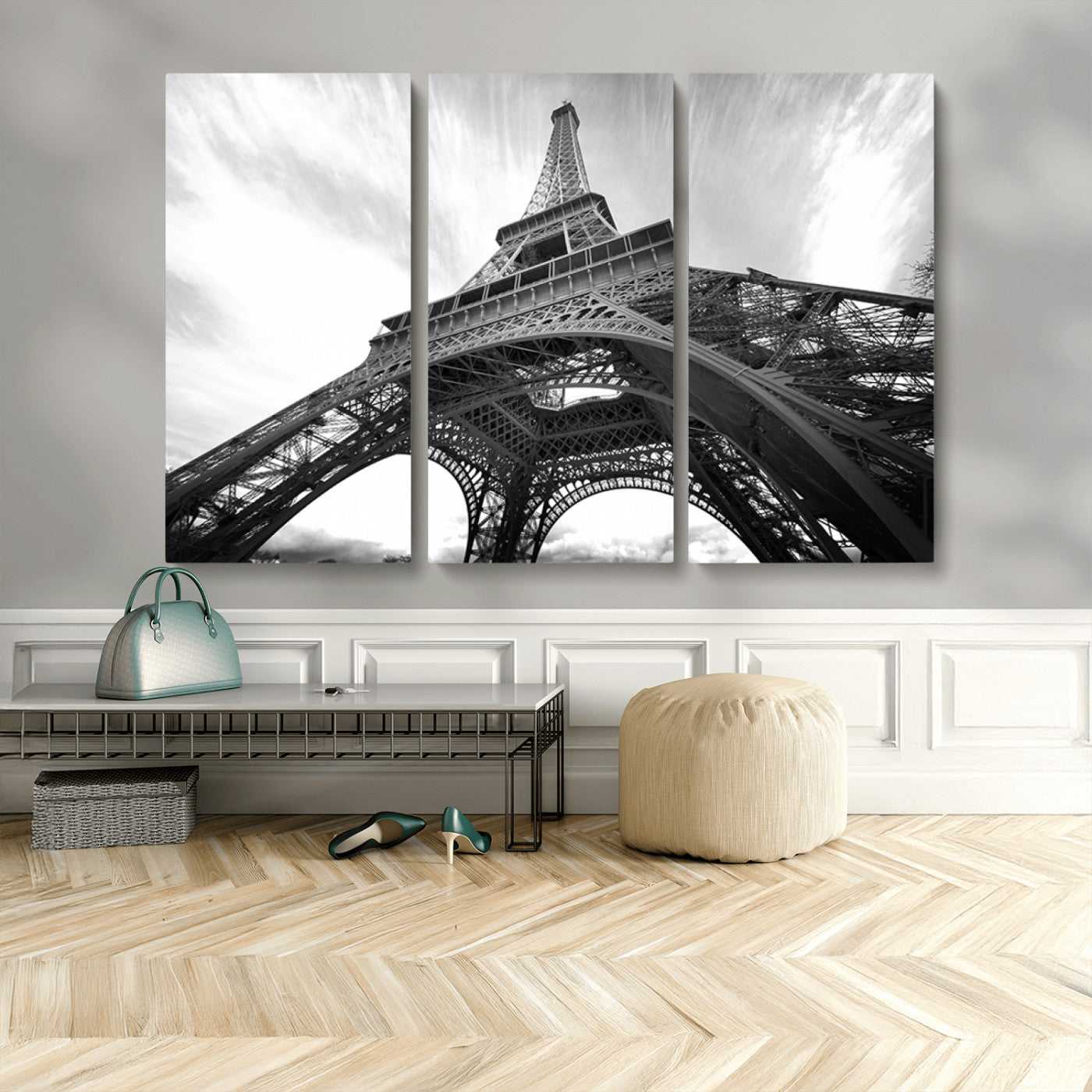 40006-MGV-CV-36X24-Eiffel Tower Wall Art – Black and White Architectural Photo Print, Paris Inspired Decor for Bedroom, Office, Studio or Modern