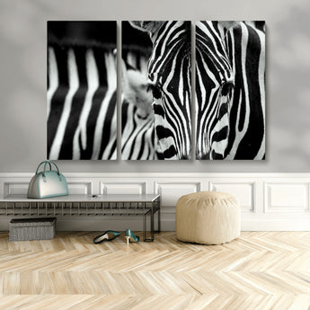 43631-MGV-CV-48X32-3P-Black and White Zebra Wall Art – Modern Animal Print Canvas Artwork for Living Room, Bedroom, or Office Decor