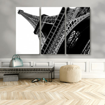 89033-MGV-CV-48X32-3P-Eiffel Tower Wall Art – Dramatic Black and White Architectural Canvas Print, Modern Paris Decor for Office, Living Room or