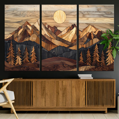 39116082-MGV-CV-36X24-Wood Mountain Landscape Wall Art Canvas Print, Framed Sunset Hills Art Picture Print, Abstract Nature Perfect Boho Decor Artwork