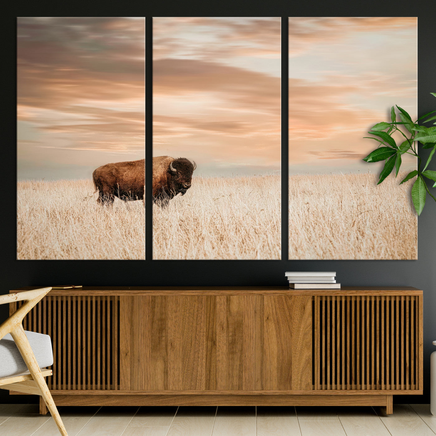 87282289-MGV-CV-36X24-Bison Wall Art Canvas Print, Framed Buffalo Art Picture Print, Western Prairie Perfect Rustic Decor Artwork