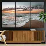40632752-MGV-CV-36X24-Ocean Sunset Wall Art Canvas Print, Framed Beach Waves Art Picture Print, Coastal Scene Perfect Coastal Decor Artwork